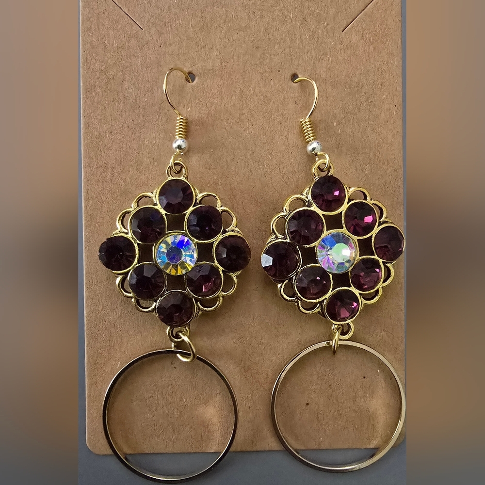 Hand Crafted Gold and Purple Dangle Earrings